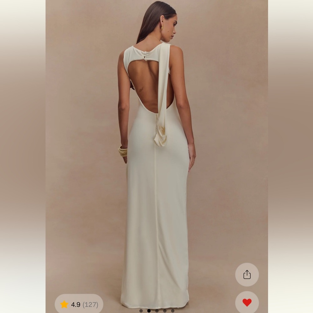MESHKI Henley Slinky Drape Maxi Dress - Ivory Elegant Cream Evening Gown - Picture 2 of 7